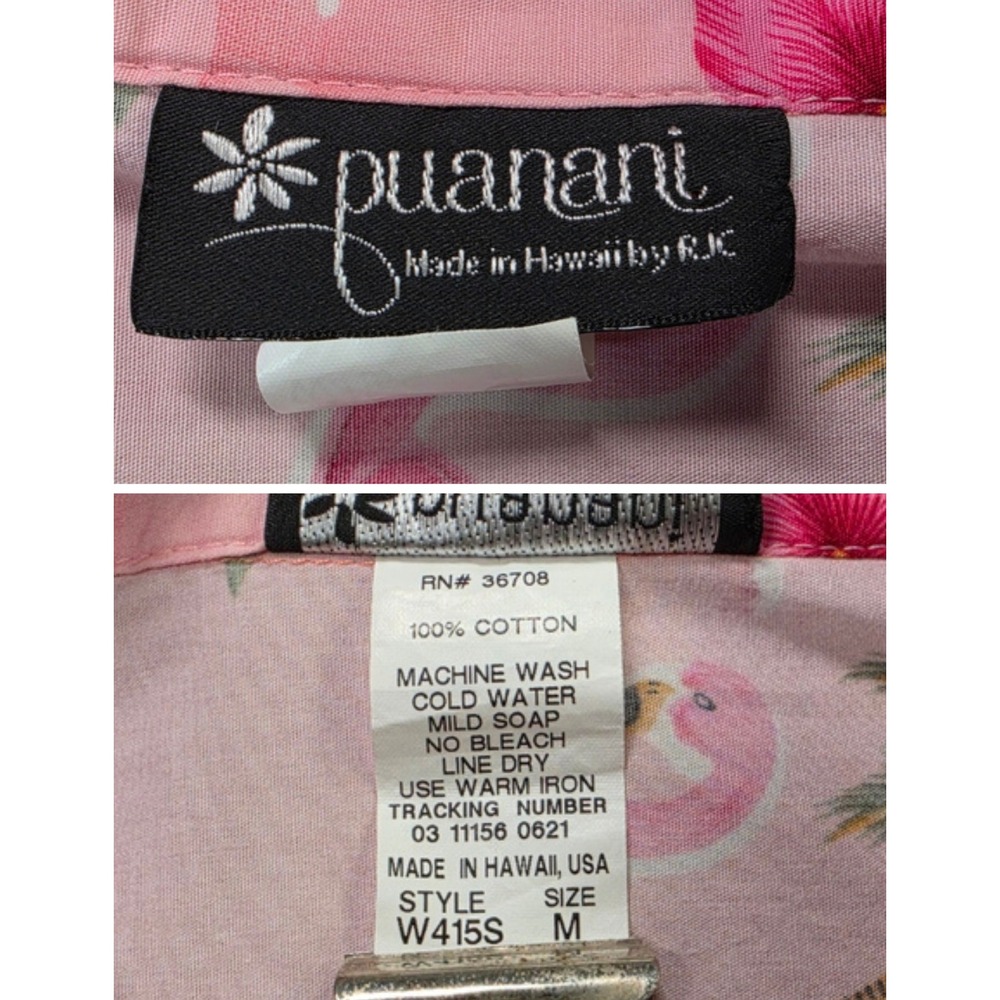 Hawaiian Tropical Aloha Flamingo Button Up Shirt Pink Womens M Puanani - Picture 3 of 7